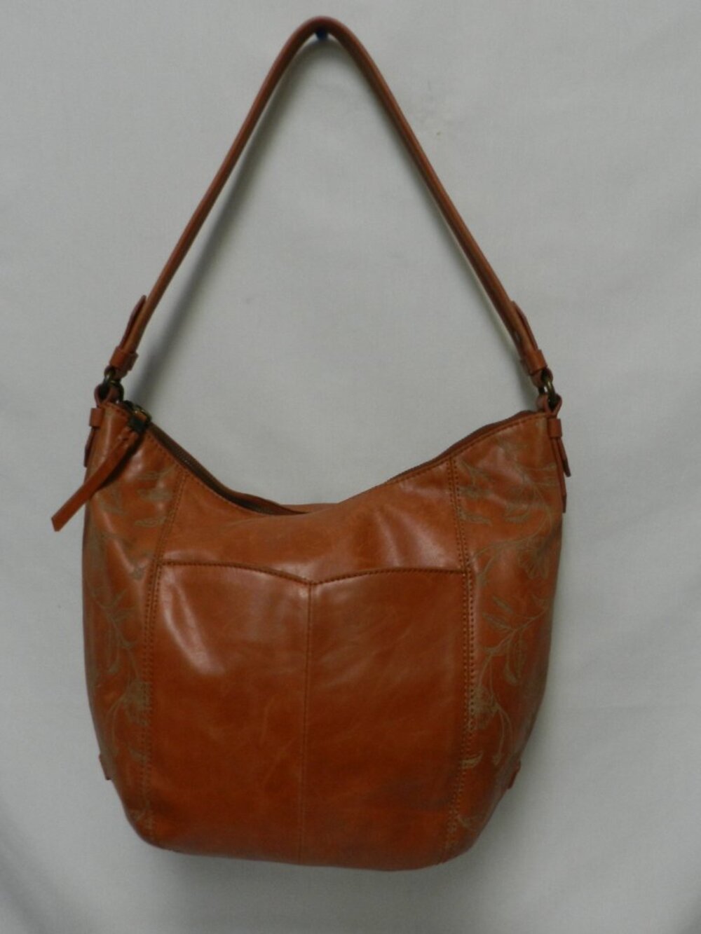 The Sak Sequoia Leather tooled hobo shoulder bag purse zip top outside pockets - Picture 5 of 16